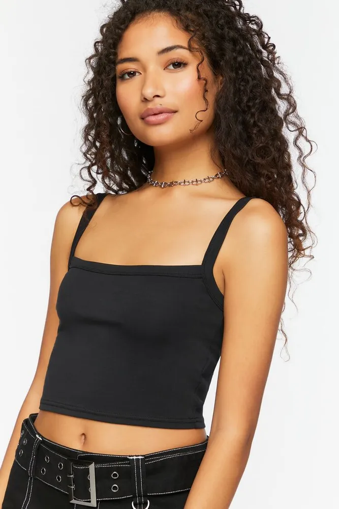 Forever 21 Women's Straight-Neck Cropped Cami in Black, XL