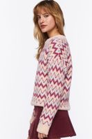 Women's Fuzzy Chevron Print Sweater in Blush Medium