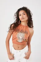 Women's Def Leppard Halter Crop Top in Rust Medium