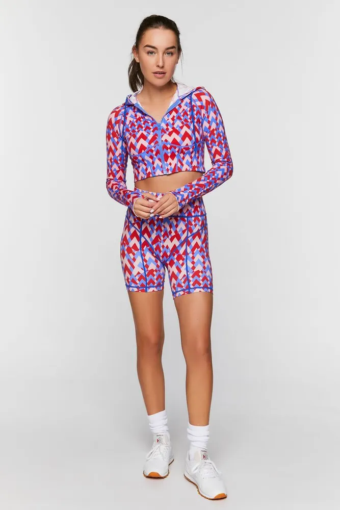 Women's Active Seamless Geo Print Zip-Up Jacket in High Risk Red/Blue Large
