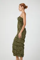 Women's Ruched Toggle Tube Maxi Dress in Olive, XS