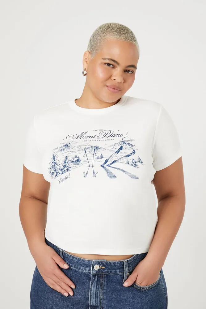 Women's Mont Blanc Graphic T-Shirt in White/Blue, 0X