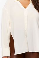 Women's High-Low Long-Sleeve Shirt in Vanilla, 0X