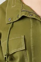 Women's Twill Zip-Up Shacket in Olive, 0X