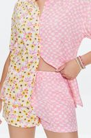 Women's Reworked Floral Print Shorts in Yellow/Pink Medium