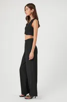 Women's Cropped Vest & Trouser Pants Set in Black Large