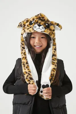 Kids Plush Leopard Hat (Girls + Boys) in Black/Brown