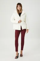 Women's Quilted Snap-Button Puffer Jacket in Ivory Large