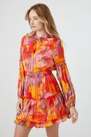 Women's Chiffon Watercolor Print Mini Dress Red