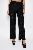 Women's Sequin Cropped Cami & Pants Set in Black Medium