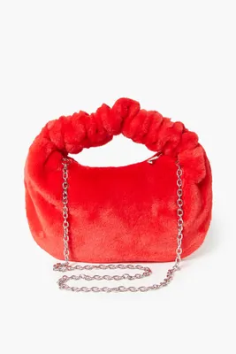 Women's Faux Fur Chain-Strap Shoulder Bag in Red