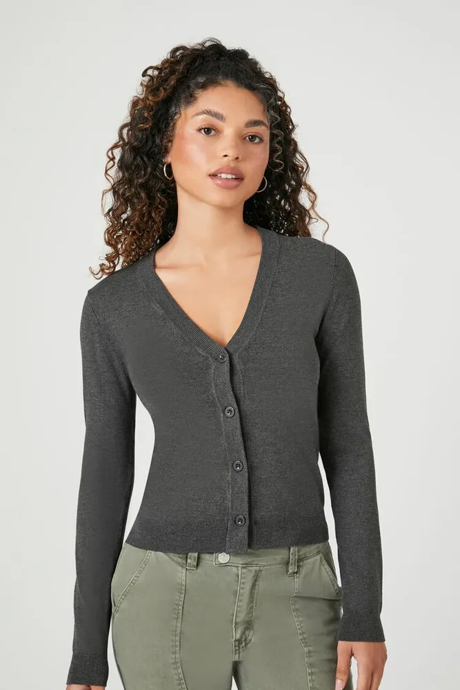 Women's Button-Front Cardigan Sweater in Grey Medium