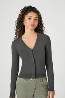 Women's Button-Front Cardigan Sweater in Grey Medium