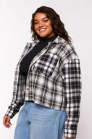 Women's Reworked Plaid Flannel Shirt in White, 1X