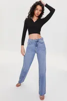 Women's Ribbed Surplice Crop Top in Black Small