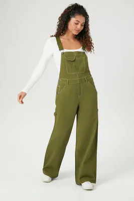 Women's Twill Utility Cargo Overalls in Green Small