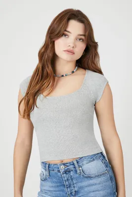 Women's Ribbed Cap Sleeve Crop Top