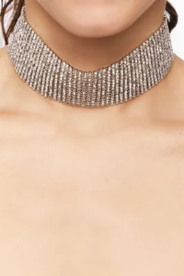 Women's Rhinestone Statement Choker Necklace in Silver