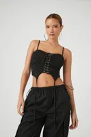 Women's Ruched Lace-Up Cami in Black Medium