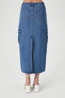 Women's Denim Cargo Midi Skirt in Dark Denim, XS