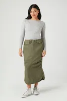 Women's Cargo Midi Skirt in Olive Small