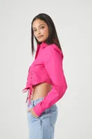 Women's Lace-Up Cropped Shirt in Fuchsia, XS