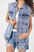 Women's Button-Front Denim Vest in Medium Denim