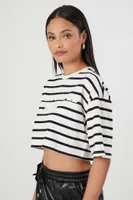 Women's Striped France Cropped T-Shirt in Cream/Black Small