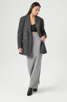 Women's Pinstriped Double-Breasted Blazer in Grey/White Medium