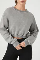 Women's Active Fleece Cropped Pullover in Dark Grey Medium