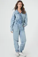 Women's Denim Funnel-Neck Jumpsuit in Medium Denim Small