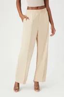 Women's Pleated Straight-Leg Trouser Pants in Sand Small