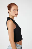 Women's Ribbed Sweater-Knit Crop Top in Black Small