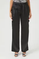 Women's Satin Cargo Pants Black