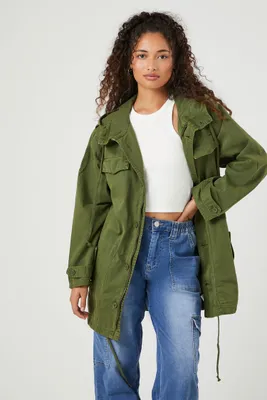 Women's Hooded Utility Jacket in Olive, XS