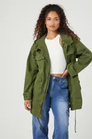 Women's Hooded Utility Jacket in Olive, XS