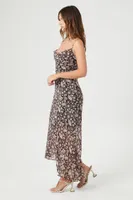 Women's Paisley Print Chiffon Midi Dress in Brown, XS