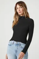 Women's Ribbed Knit Turtleneck Top in Black Large