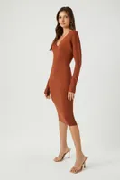 Women's Surplice Midi Sweater Dress in Mocha, XL