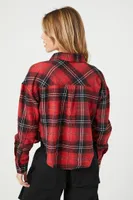 Women's Flannel Plaid Boston Terrier Shirt in Red Medium