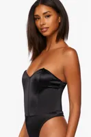 Women's Satin Strapless Lingerie Bodysuit in Black Small