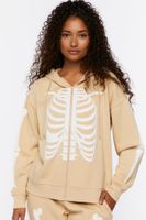 Women's Skeleton Zip-Up Hoodie in Taupe/White Small