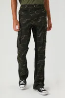 Men Twill Camo Print Slim-Fit Pants Olive