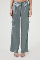 Women's Satin Cargo Trouser Pants in Grey Medium