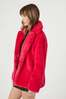 Women's Notched Faux Fur Coat in Pink Small