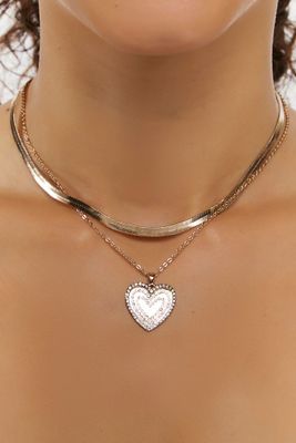 Women's Heart Pendant Layered Necklace in Clear/Gold