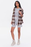 Women's Plaid Button-Front Shacket in Brown Medium