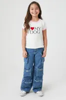 Girls I Heart My Dog Ringer T-Shirt (Kids) Cream,