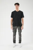 Men Frayed-Trim Skinny Cargo Jeans Washed Black,