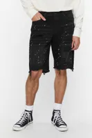 Men Paint Splatter Distressed Denim Shorts in Black, 31